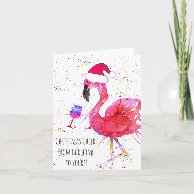 Cartão Christmas Cheer Pink Flamingo Greeting Card (Frente)