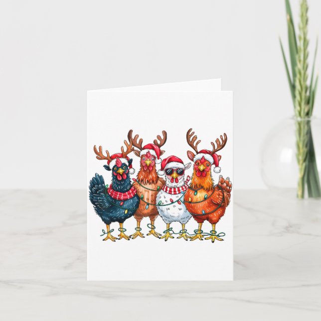 Cartão Christmas Chickens Reindeer Farm Animals Xmas Ligh (Frente)