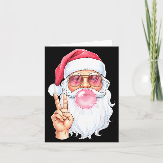 Cartão Christmas Cool Santa Bubble Gum Peace Sign Retro S (Frente)