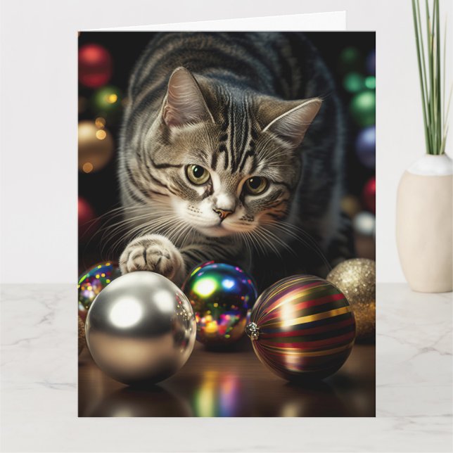 CARTÃO CHRISTMAS CUTE TABBY CAT (Frente)