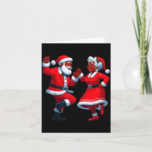 Cartão Christmas Dancing Black African American Santa Mrs (Frente)
