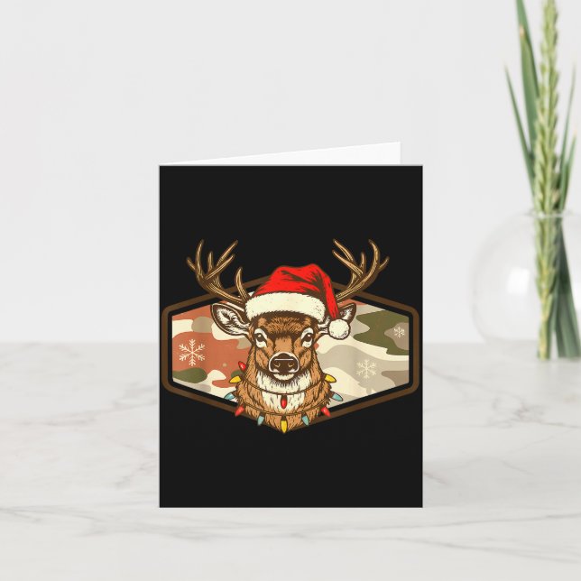 Cartão Christmas Deer Hunting Old School Camo, Xmas Hunti (Frente)