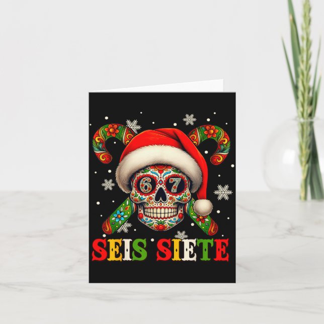 Cartão Christmas Dia De Los Muertos Sugar Skull Seis Siet (Frente)