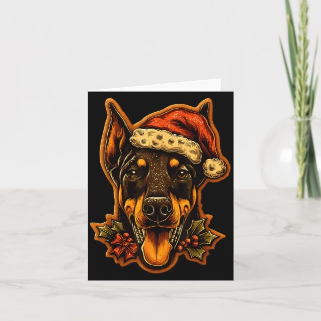 Cartão Christmas Doberman Dog With Santa Hat Gingerbread  (Frente)