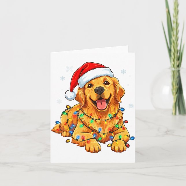 Cartão Christmas Dog Golden Retriever Lights Xmas  (Frente)