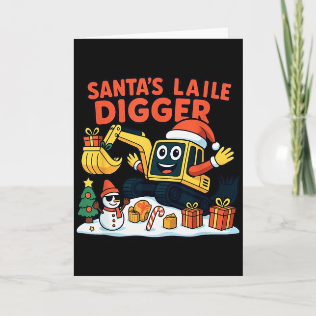 Cartão Christmas Excavator Santa Digger Funny Holiday  (Frente)