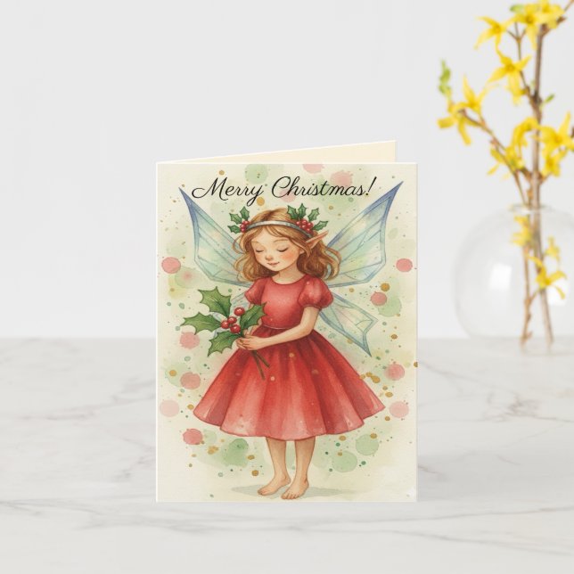 Cartão Christmas Fairy Watercolor Art Greetings  (Flor Amarela)