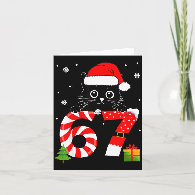 Cartão Christmas Family Black Cat 67 Six Seven Santa Men  (Frente)