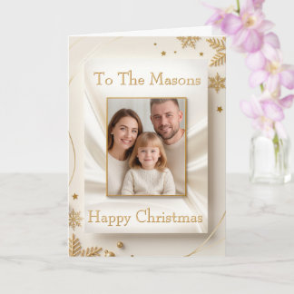 Cartão Christmas Family Photo Card - Golden Picture Frame