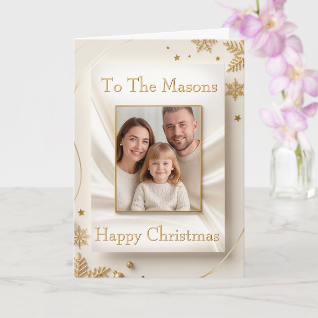 Cartão Christmas Family Photo Card - Golden Picture Frame (Orquídea)