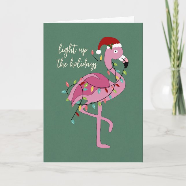 Cartão Christmas Flamingo Light up the Holidays (Frente)