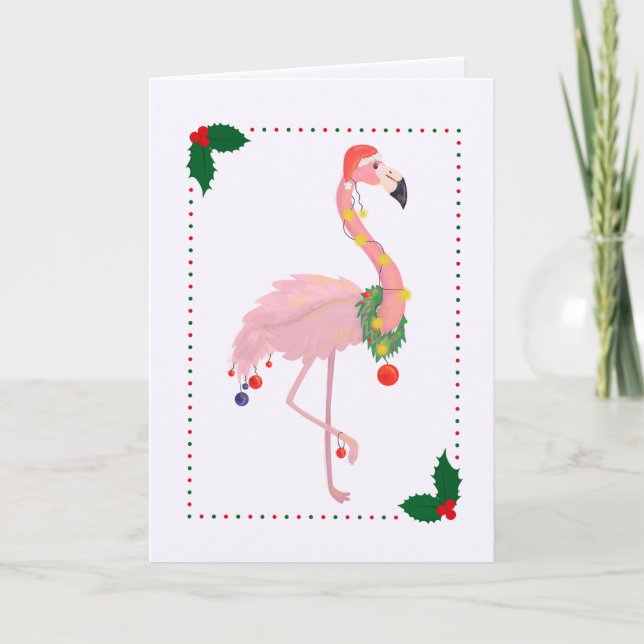Cartão Christmas Flamingo Santa Hat (Frente)