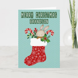 Cartão Christmas for Grandson Stocking with Bunny