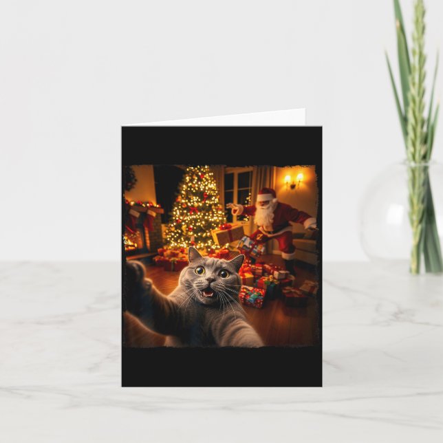 Cartão Christmas Funny Cat Selfie With Santa Claus Holida (Frente)