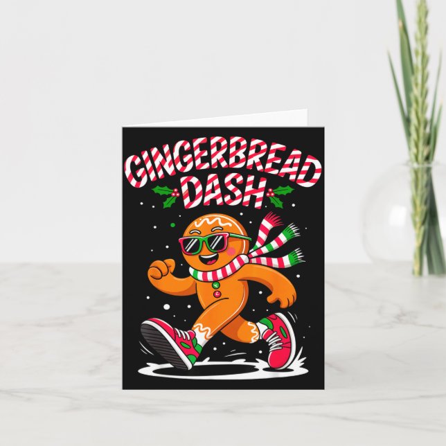 Cartão Christmas Gingerbread Dash Running Runner Xmas Mar (Frente)