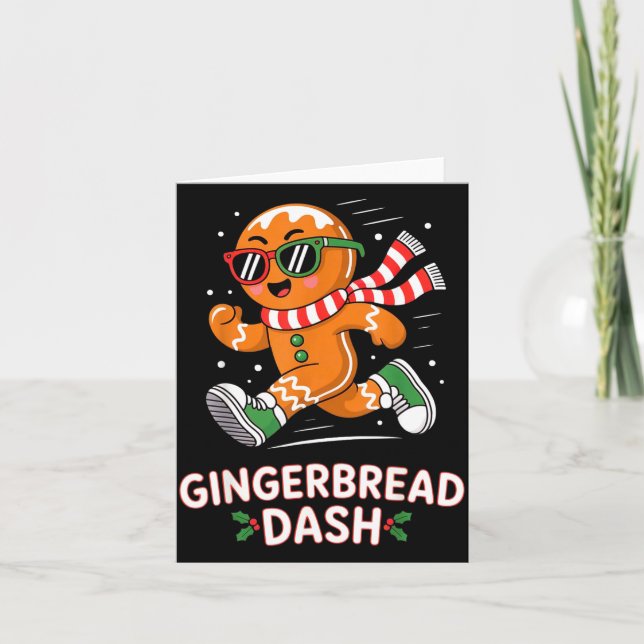 Cartão Christmas Gingerbread Dash Running Runner Xmas Mar (Frente)