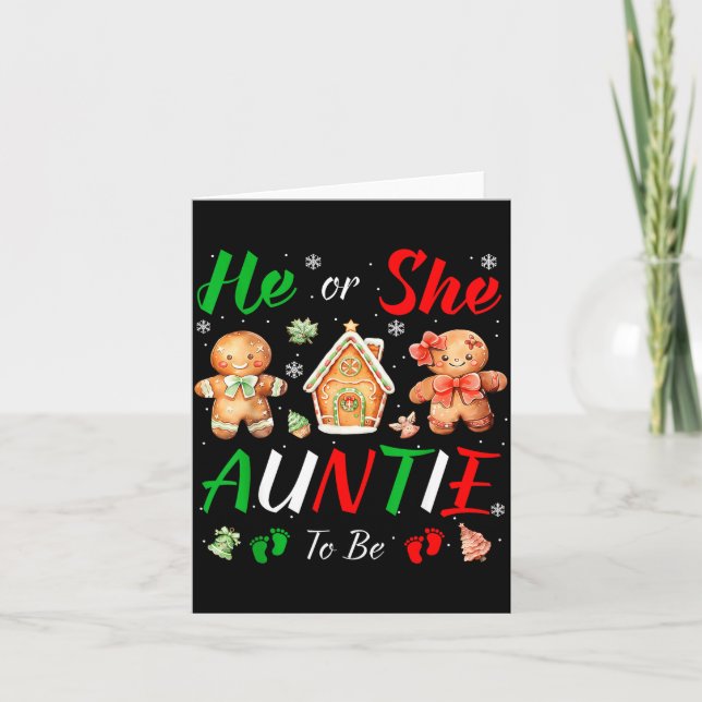 Cartão Christmas Gingerbread Gender Reveal He Or She Aunt (Frente)