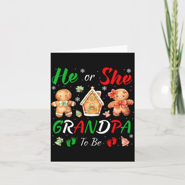 Cartão Christmas Gingerbread Gender Reveal He Or She Gran (Frente)