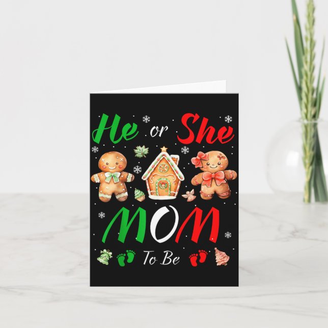 Cartão Christmas Gingerbread Gender Reveal He Or She Mom  (Frente)