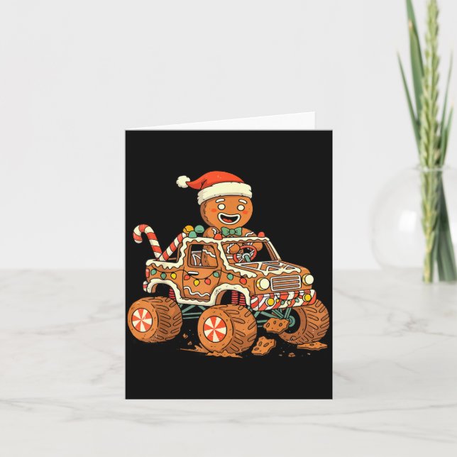 Cartão Christmas Gingerbread Man Driving Truck Xmas Light (Frente)