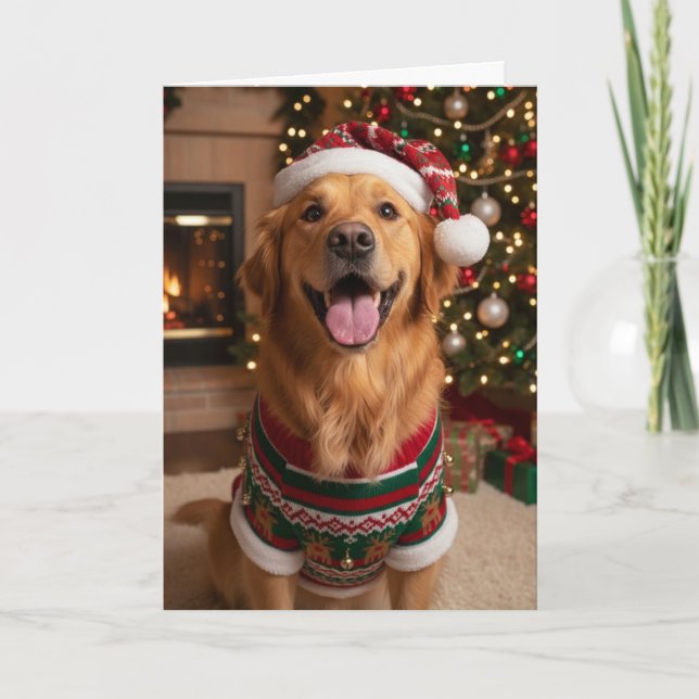 Cartão Christmas Golden Retriver Dog Custom Holiday Card (Frente)