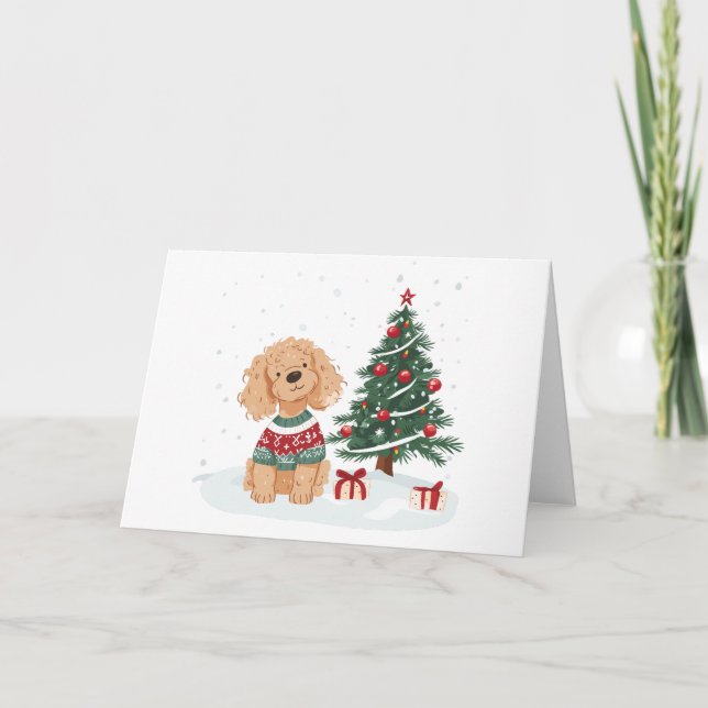 Cartão Christmas Goldendoodle Dog (Frente)