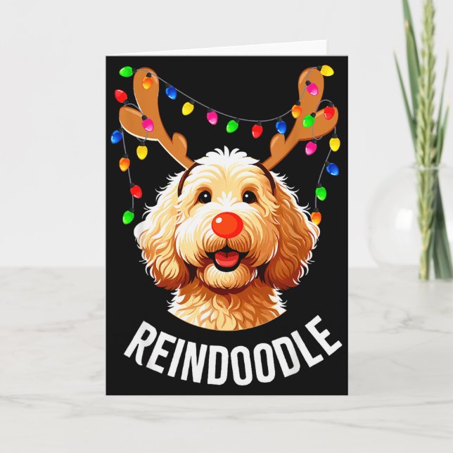 Cartão Christmas Goldendoodle Reindeer Doodle Dog Reindoo (Frente)