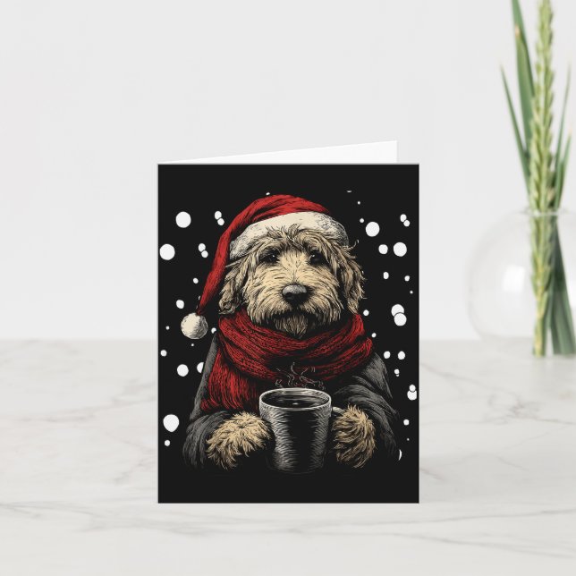 Cartão Christmas Goldendoodle Santa Hat Coffee Lover Funn (Frente)