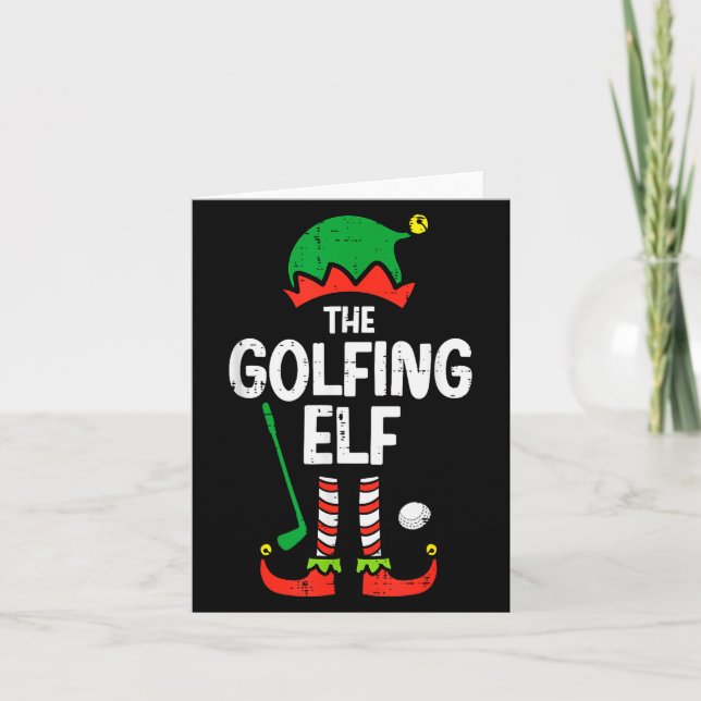 Cartão Christmas Golfing Elf Xmas Golf Family Match Golfe (Frente)