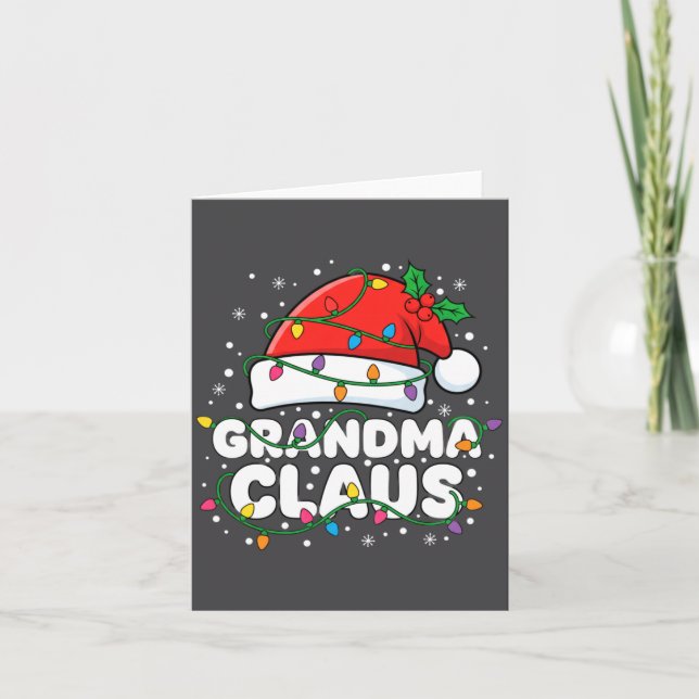 Cartão Christmas Grandma Claus Santa Hat Christmas Lights (Frente)