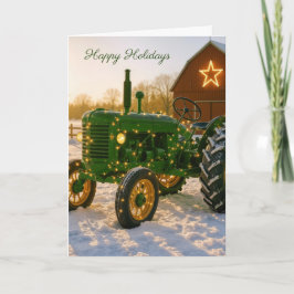 Cartão Christmas Green Farm Tractor In Snow