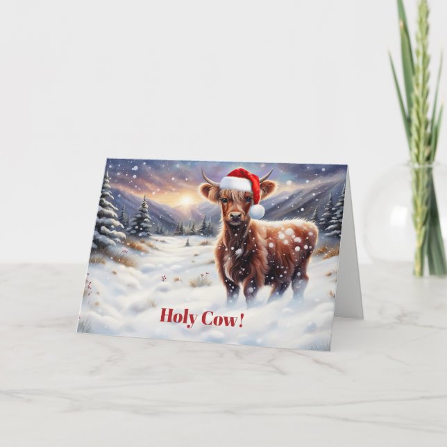 Cartão Christmas Happy Holidays Cute Highland Cow  (Frente)