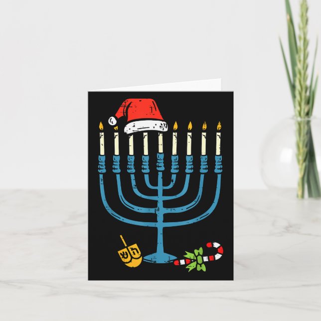 Cartão Christmas Hat Menorah Jew Hanukkah Chanukah Men Wo (Frente)