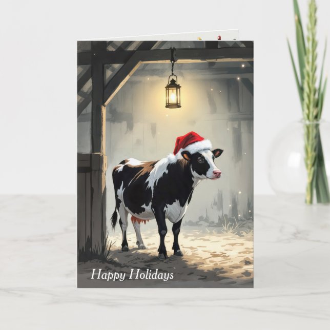 Cartão Christmas Hereford Cow In Barn Doorway (Frente)