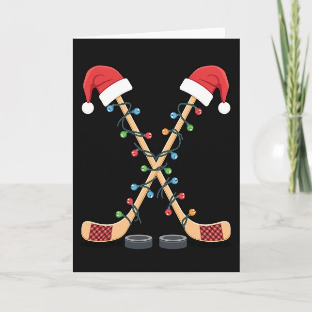 Cartão Christmas Hockey Santa Sticks (Frente)