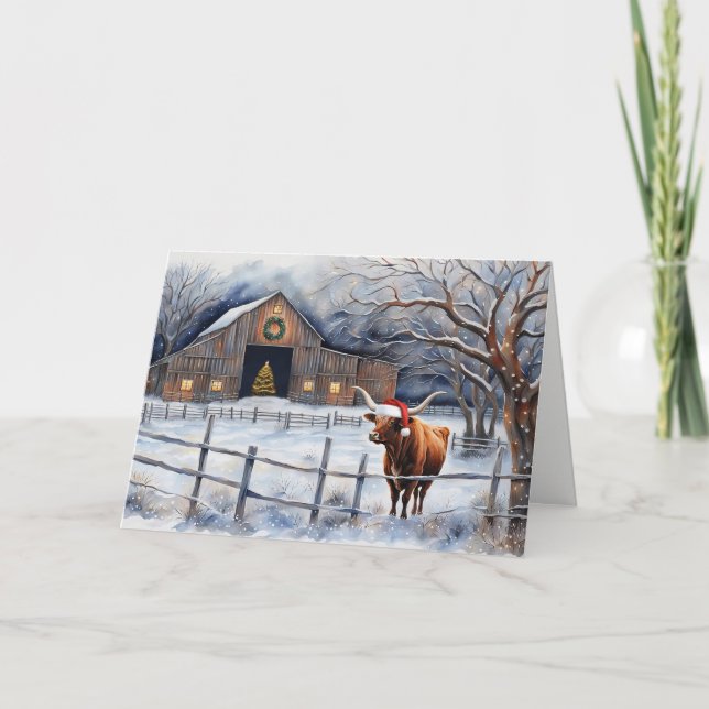 Cartão Christmas Holiday Seasons Cow Country Western (Frente)