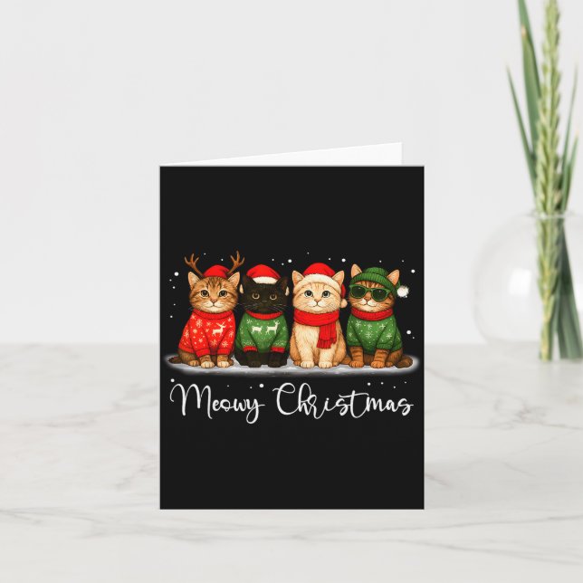 Cartão Christmas Holiday Xmas Meowy Christmas Funny Cat S (Frente)