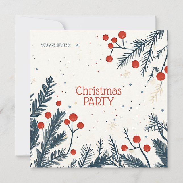 Cartão Christmas Holly Party Lunch and Gift Exchange (Frente)