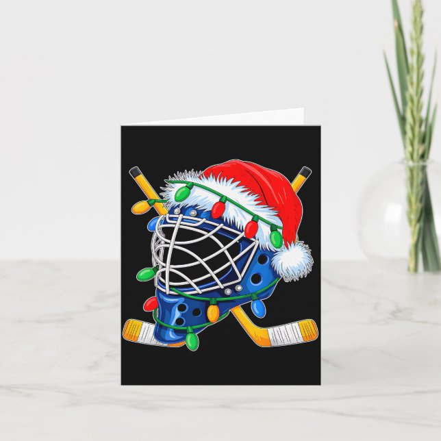 Cartão Christmas Ice Hockey Helmet Santa Xmas Men Boys Ki (Frente)