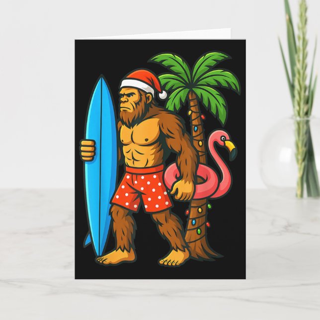 Cartão Christmas In July Bigfoot Hawaiian Xmas Palm Tree  (Frente)