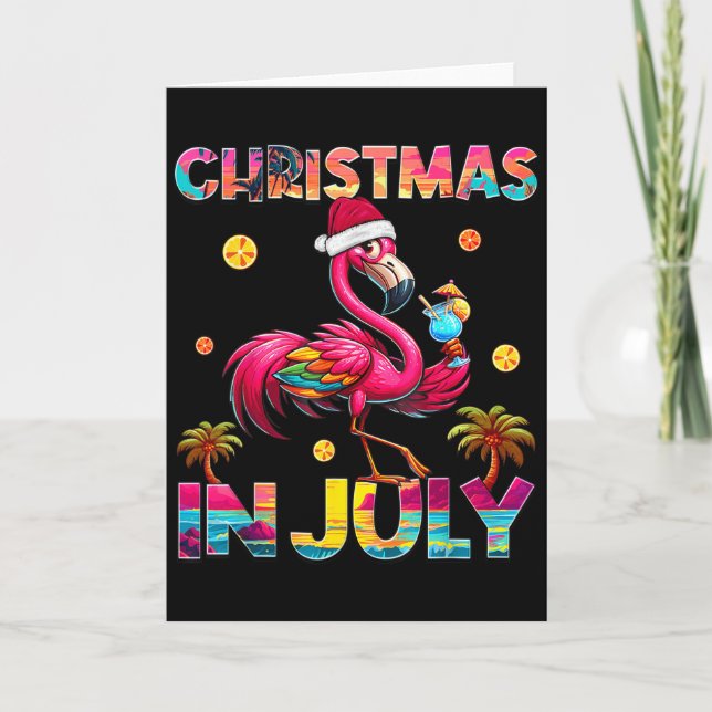Cartão Christmas In July Flamingo Beach Summer Hawaii Gir (Frente)
