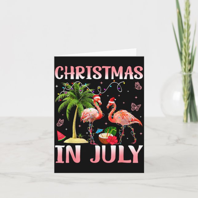 Cartão Christmas In July Nk Flamingo Santa Hat Christmas  (Frente)
