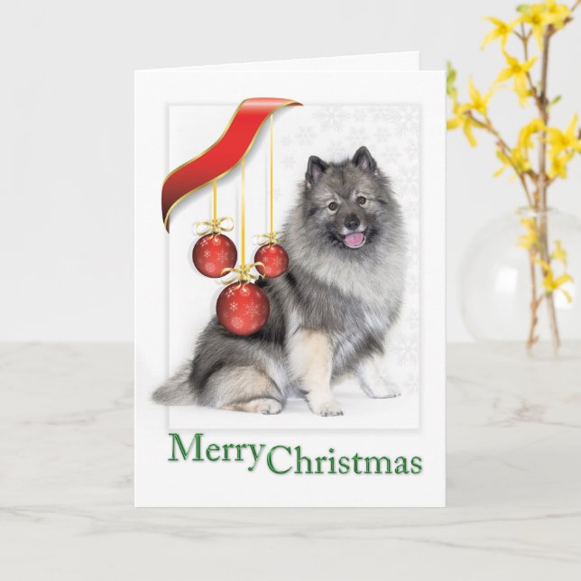 Cartão Christmas Keeshond Greeting (Flor Amarela)