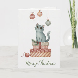 Cartão Christmas Kitten on Gift Boxes Card