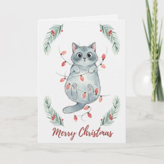 Cartão Christmas Kitten Tangled in Lights Card