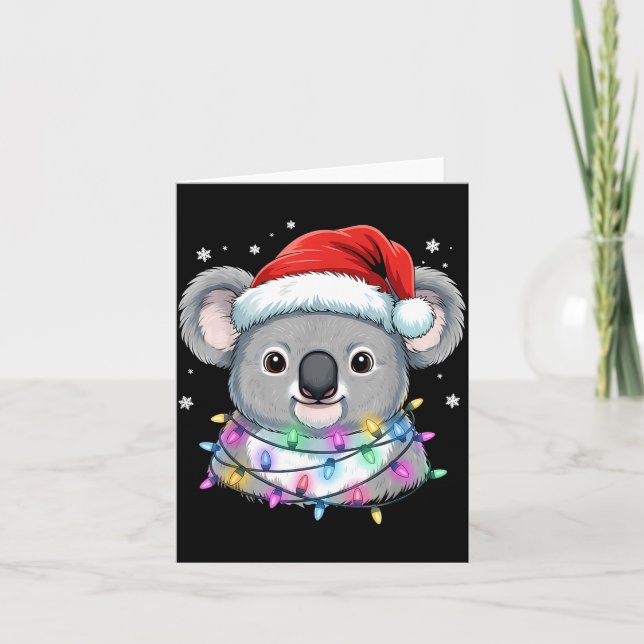 Cartão Christmas Lights Koala Santa Hat Cute Xmas Pajamas (Frente)