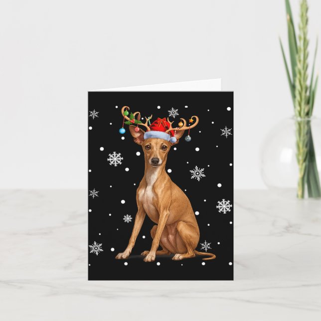 Cartão Christmas Lights Reindeer Santa Italian Ghound Xma (Frente)
