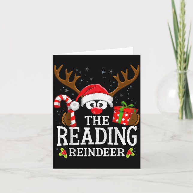 Cartão Christmas Matching The Reading Reindeer Family  (Frente)