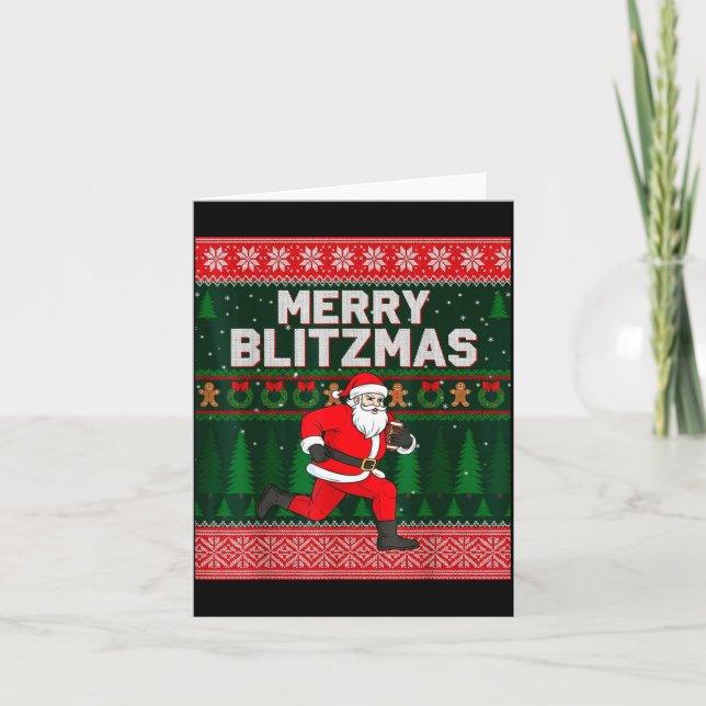 Cartão Christmas Merry Blitzmas Santa Football Ugly Sweat (Frente)