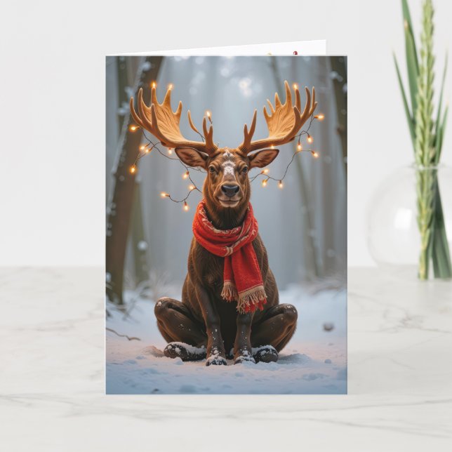 Cartão Christmas Moose With Holiday Lights (Frente)